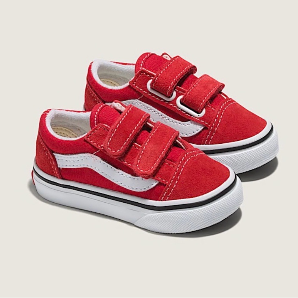 Vans Kids Red & White Old Skool Velcro Sneakers
